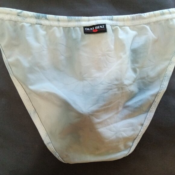 NWOT VINTAGE OLAF BENZ 1" SWIMBRIEF, Size "S", Light Blue / White Flowers Design - Picture 7 of 8